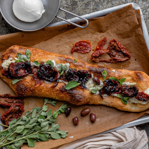 Fresh Mozzarella (Bufala) cheese, sun-dried tomato Foccacia